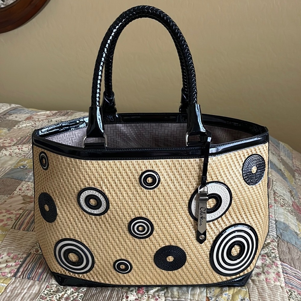 Cole Haan Basketweave and Patent Leather Tote Bag